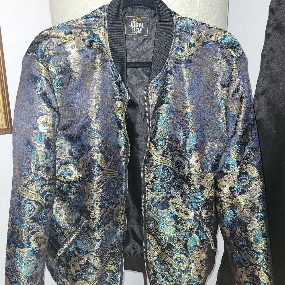 Men's Paisley Floral Embroidered Satin Bomber Jacket